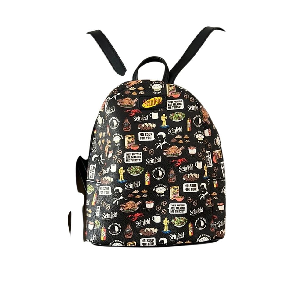 Funko Seinfeld Black Food Print Backpack Purse Faux Leather